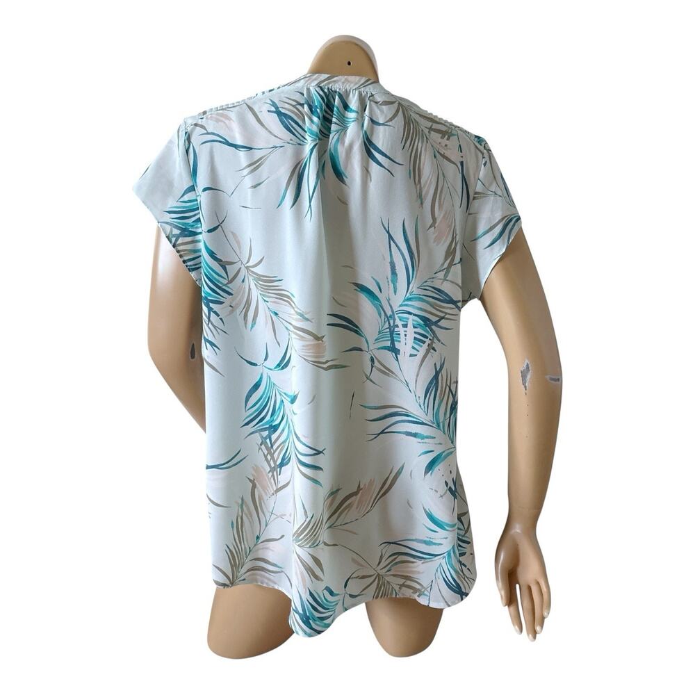 Croft & Barrow Blouse Womens XL Tropical Blue Palm Leaf Split Neck Popover Top - Picture 4 of 8